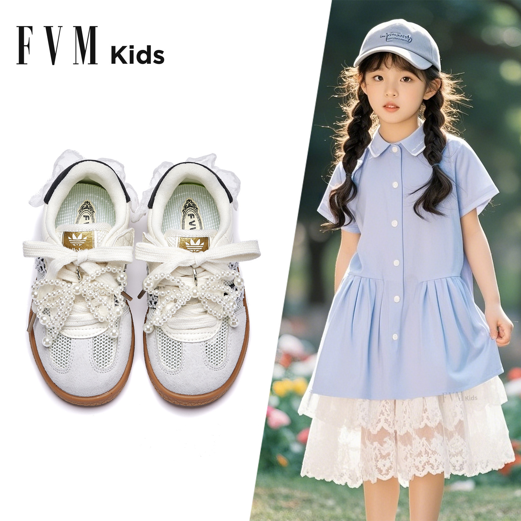 FVM女童鞋子儿童德训板鞋2026开春夏季新款女孩大童网面透气运动