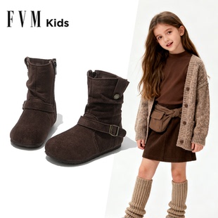 女童靴子儿童马丁堆堆靴2025新款秋冬季中筒加绒女宝大童勃肯皮靴