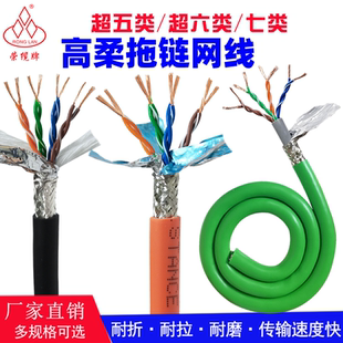 绿色橙色拖链柔性网线SFTP双屏蔽超五类5E六类七类 PUR工业以太网