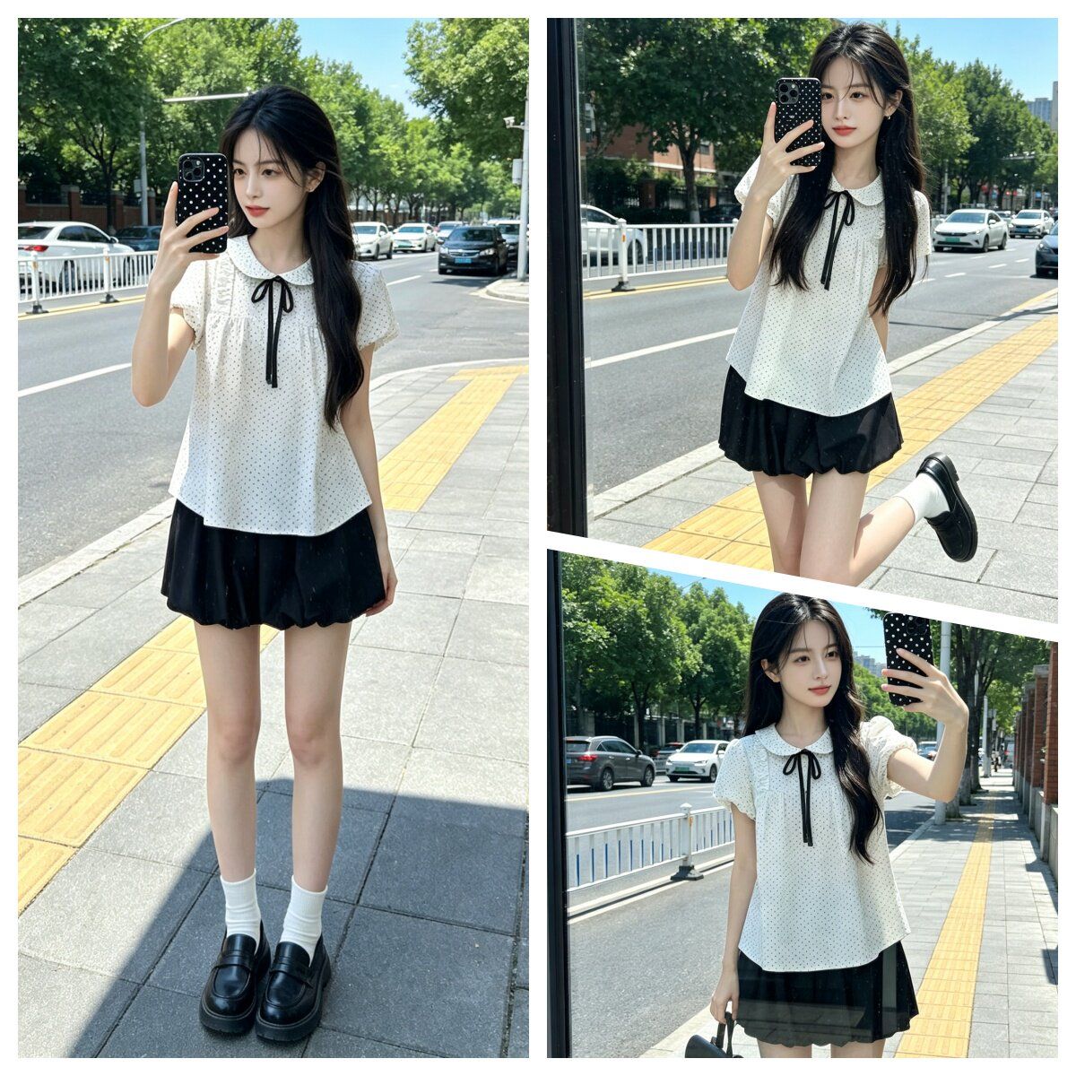 温柔少女风白色娃娃领波
