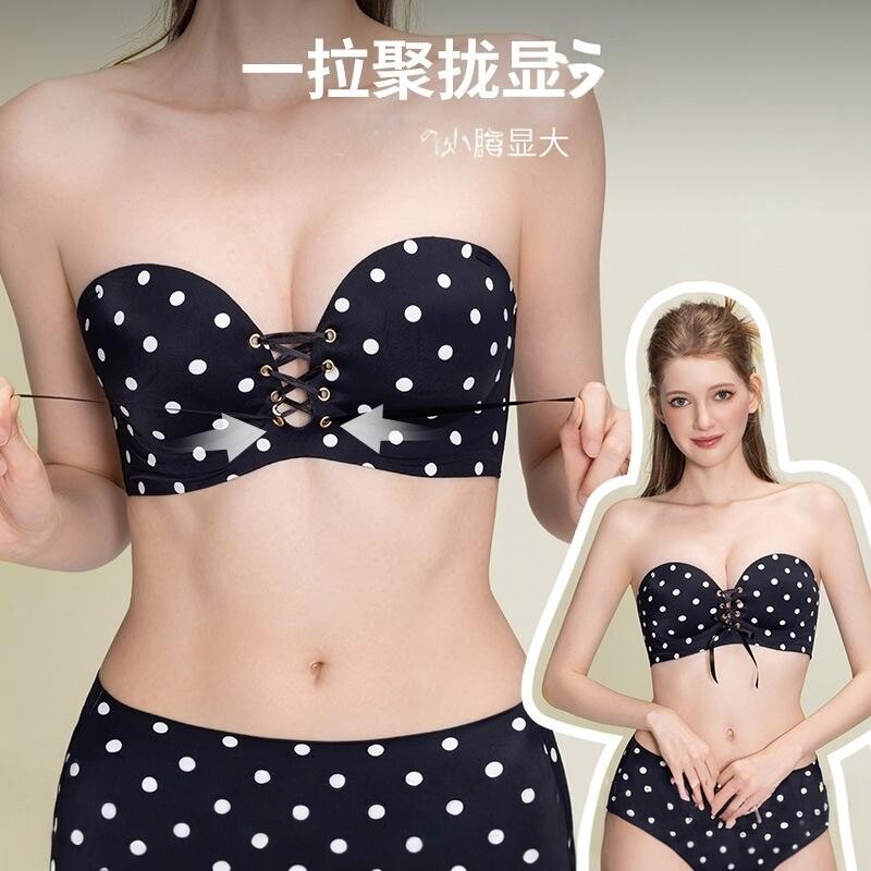 无痕LB绑带性感波点内衣女美背防滑小胸聚拢无钢圈隐形无肩带文胸