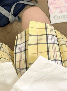 原创黄格百褶短裙jk制服
