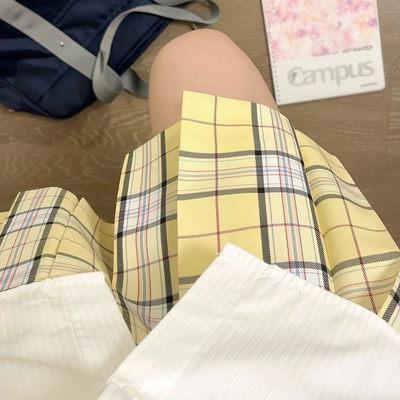 原创黄格百褶短裙jk制服