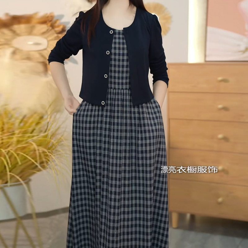 轻奢流行格纹简约时尚套装女2025秋季新款洋气减龄显瘦两件套裙子