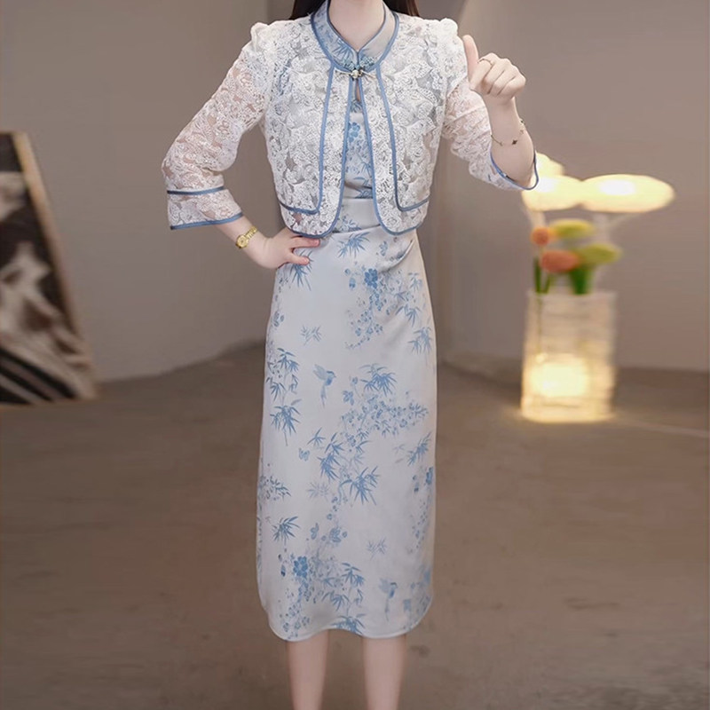 高档罩衫两件套改良旗袍连衣裙女2026夏季新款妈妈国风礼服套装裙