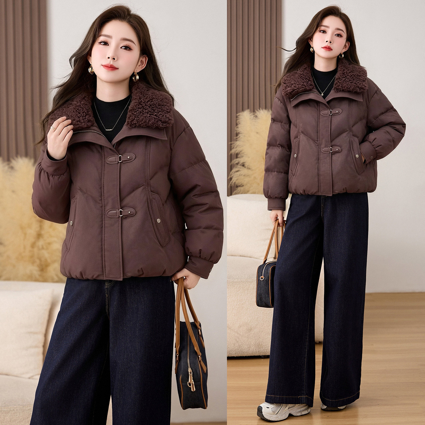 洋气优雅翻领羽绒服女2026年冬季宽松显瘦减龄遮肉百搭保暖短外套
