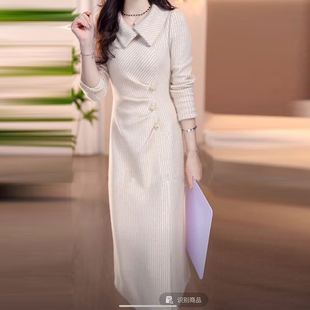 气质温柔风雪尼尔绒连衣裙女2025年秋冬季修身显瘦减龄中长款裙子