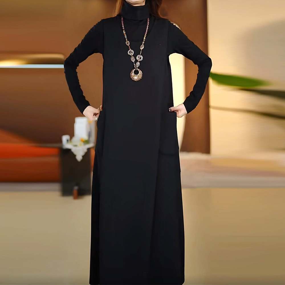 简约打底衫搭空气棉背心裙女2025年冬季韩版显瘦遮肉中长款裙子