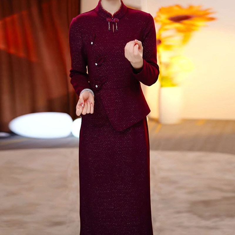 新中式国风改良旗袍连衣裙2025新款秋冬高端喜婆婆婚宴装妈妈礼服