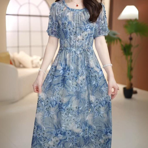 气质优雅收腰显瘦女装印花连衣裙时尚洋气宽松减龄百搭薄款长裙