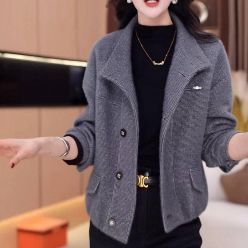 小香风短款毛呢外套女2026春季新款韩版宽松休闲时尚女士呢子大衣