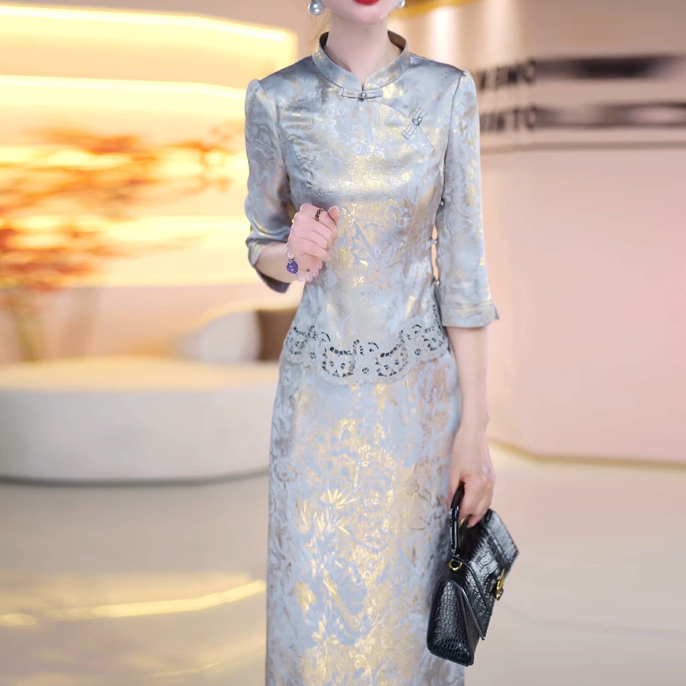 名媛温柔风上衣搭半身裙女2026年春夏季修身显瘦减龄中长款套装裙