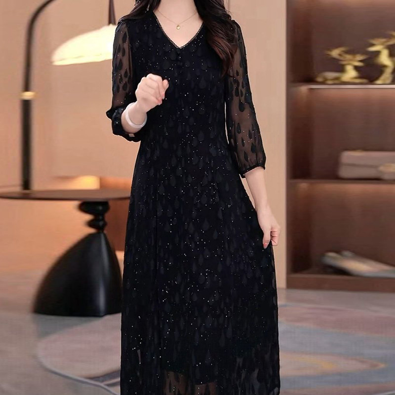 洋气轻羽丝连衣裙2025秋季新款女装时尚气质显瘦奢华优雅礼服裙子