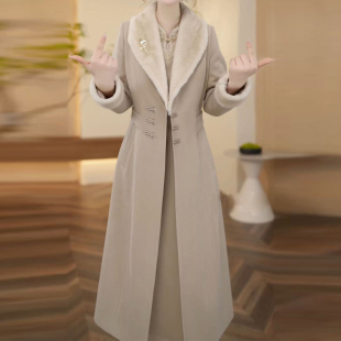 套装 显瘦减龄遮肚中长款 修身 轻奢气质夹棉大衣搭连衣裙女2025冬季