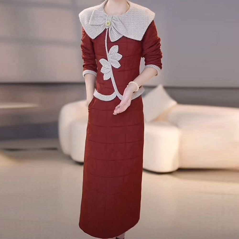 精致夹棉上衣搭半身裙女2025年秋冬季修身显瘦减龄遮肚中长款套装