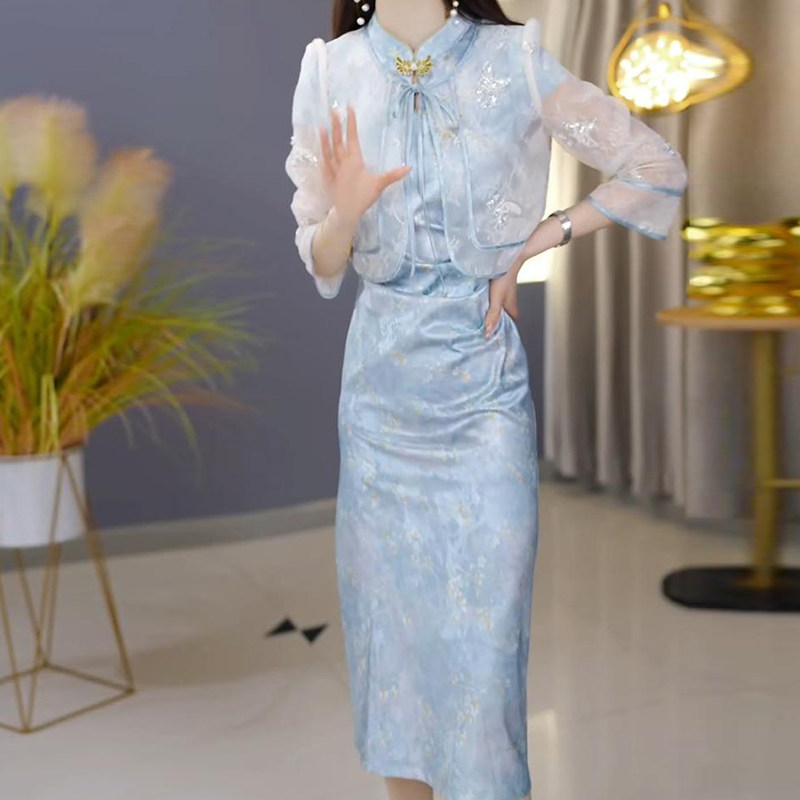 显瘦气质国风外搭打底裙两件套