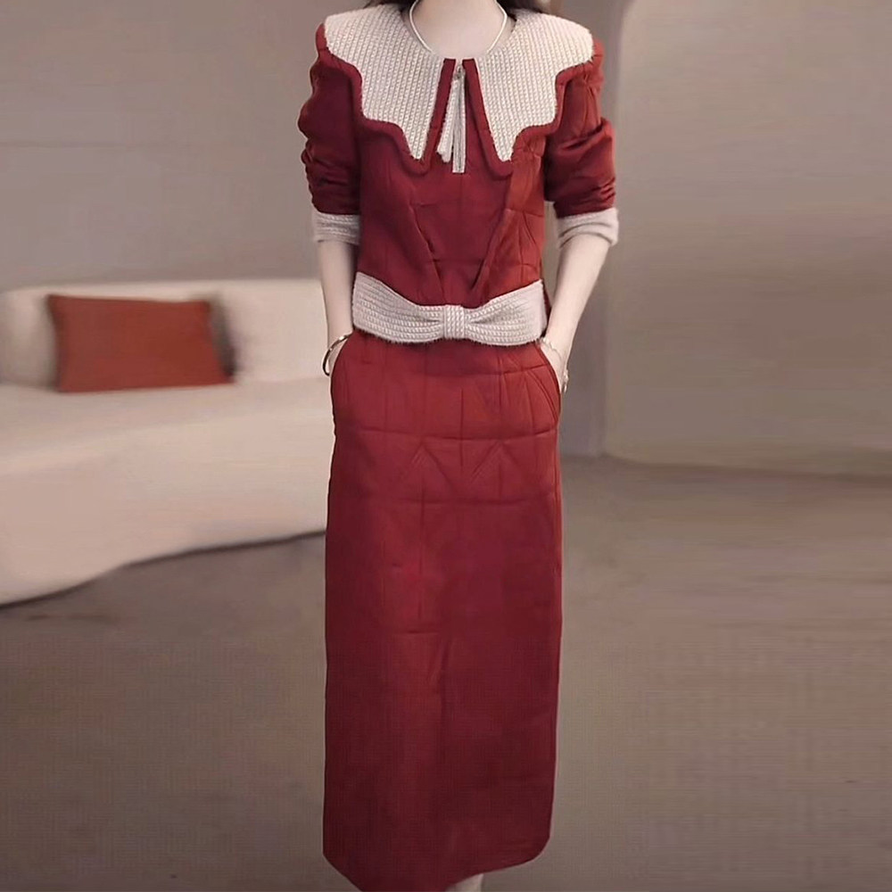 洋气优雅上衣搭半身裙女2025年秋冬季修身显瘦减龄中长款夹棉套装