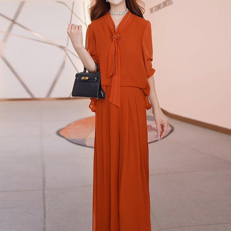 高级感时尚气质套装女士秋季新款洋气显瘦雪纺衫阔腿裤时髦两件套