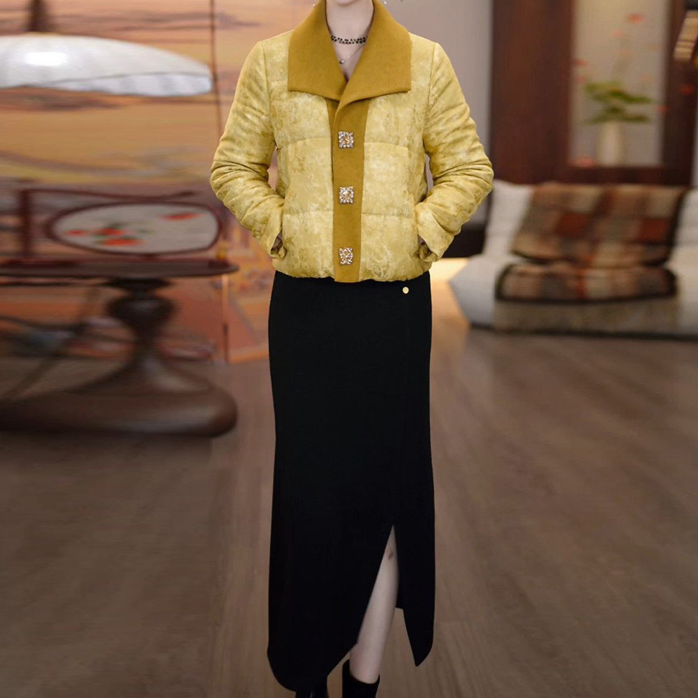 高端气质夹棉外套搭半身裙女2025冬季修身显瘦减龄中长款保暖套装