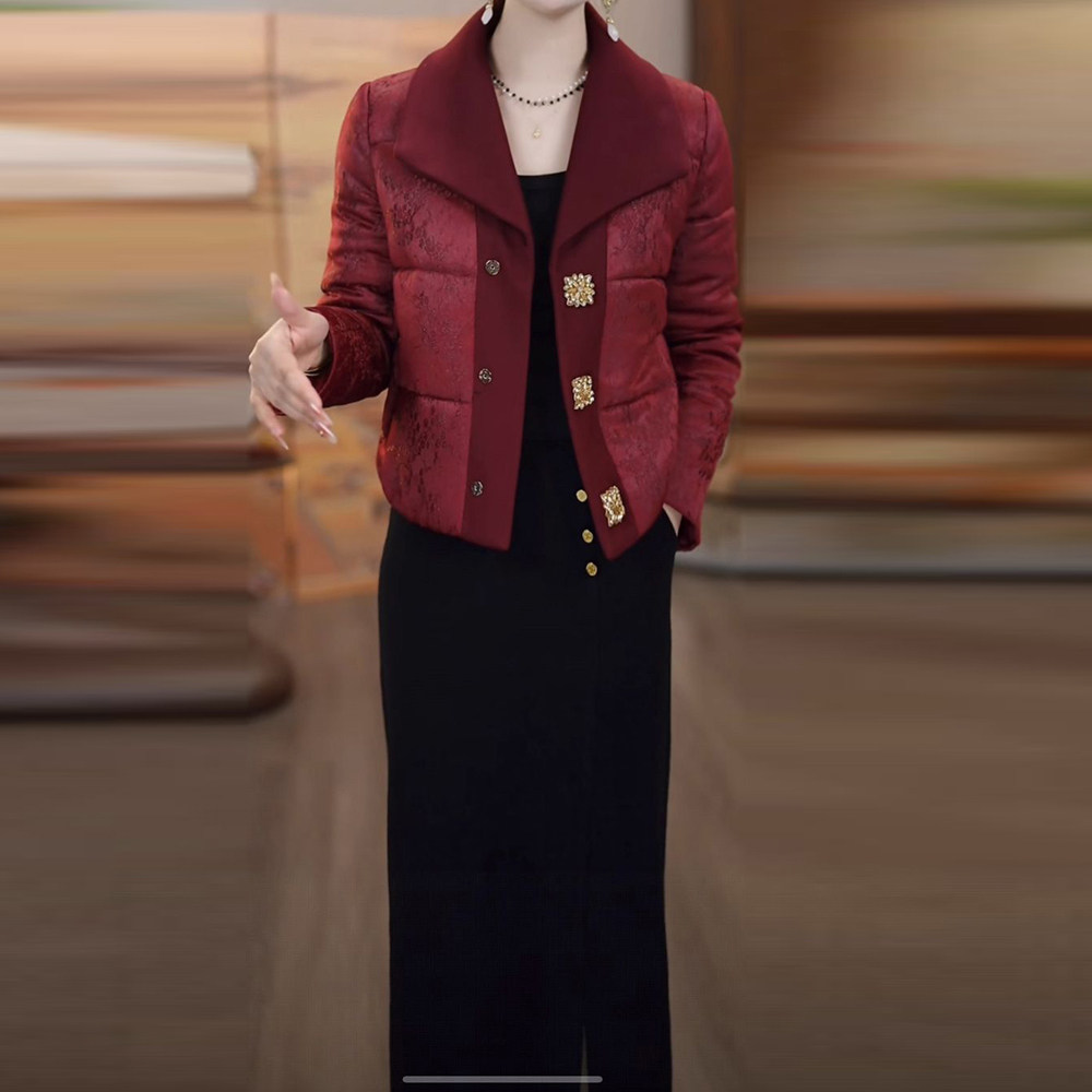 贵夫人夹棉外套搭半身裙女2025秋冬季修身显瘦减龄遮肉中长款套装