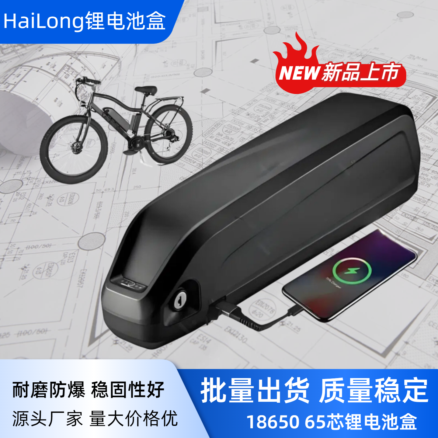 电动车锂电池48v12AH改装助力车出口海龙款电池盒 2型款36伏电瓶