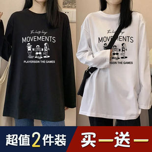 单/两件装秋冬新款长袖t恤女学生韩版宽松大码女装ins打底上衣潮