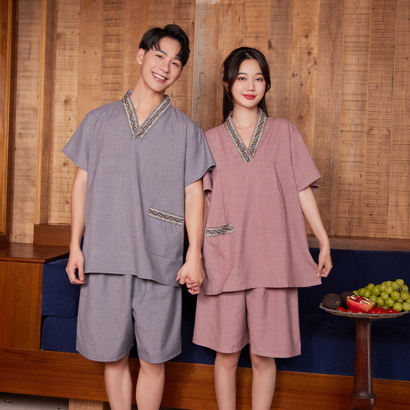 贡麻汗蒸服女款男纯棉高档浴服桑拿服美容院按摩足疗采耳盐蒸大码