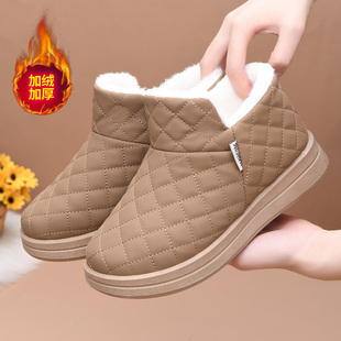 加绒加厚棉靴保暖防滑棉鞋 女鞋 防水皮面厚底雪地靴老北京布鞋 冬季