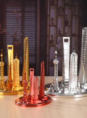 上海中心大厦东方明珠塔金属建筑模型桌面摆件旅游纪念品特色礼品