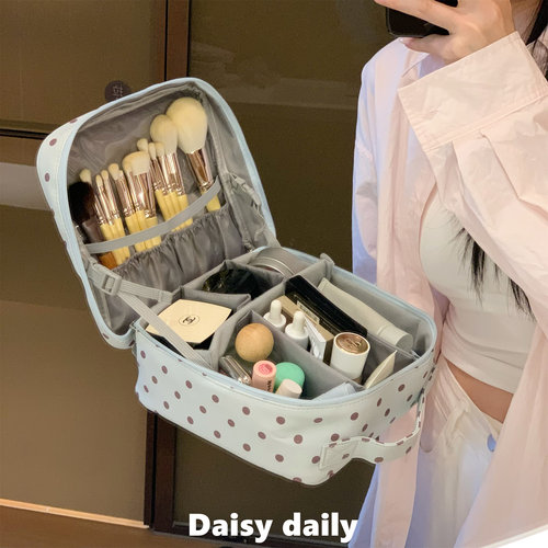薄荷波点多功能化妆包女大容量外出便携洗漱包高颜值防水洗漱包袋