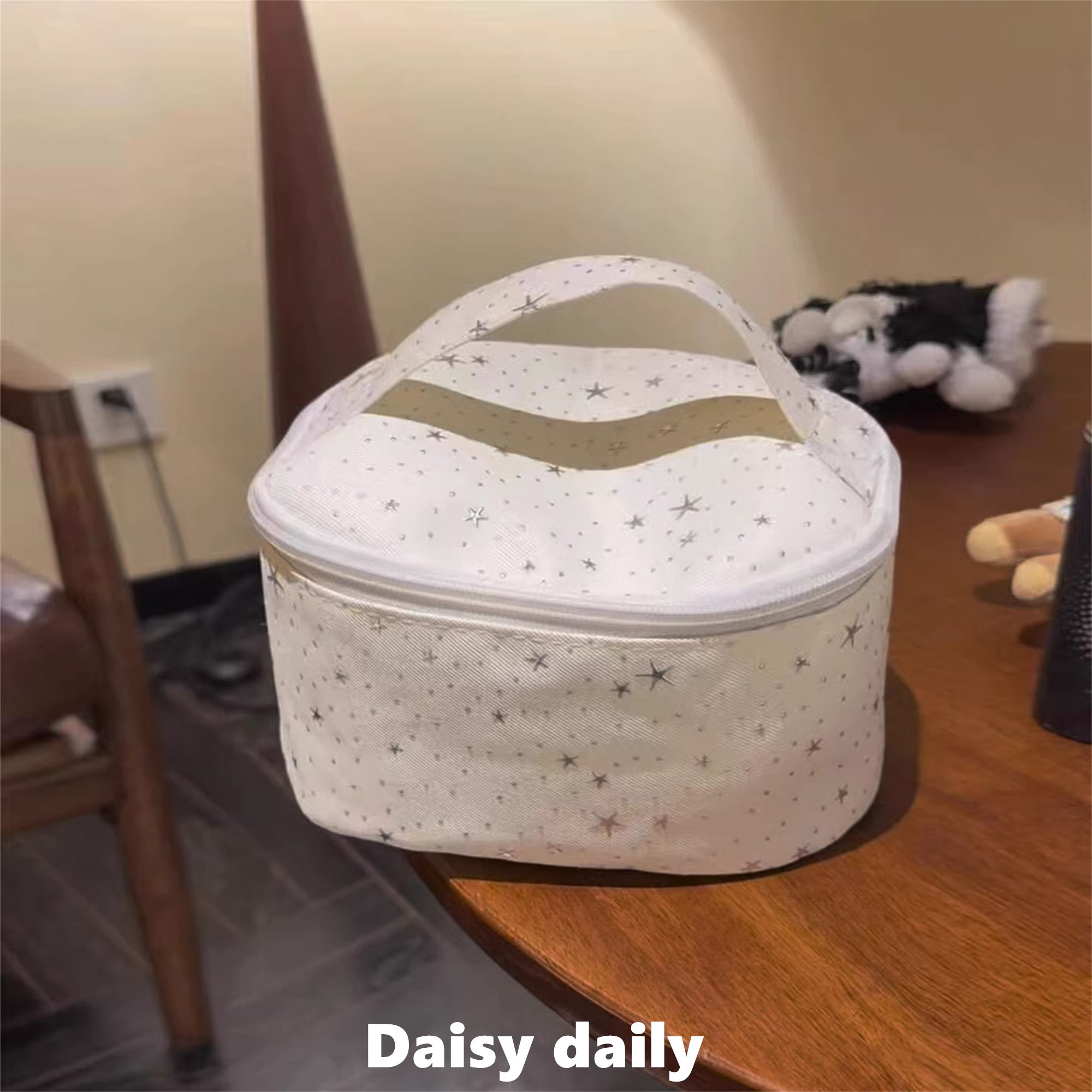 小众星星波点化妆包大容量外出百搭便携手提洗漱包化妆品收纳包女