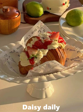 法式花边陶瓷高脚蛋糕盘ins风椭圆下午茶甜品点心盘精致展示盘子