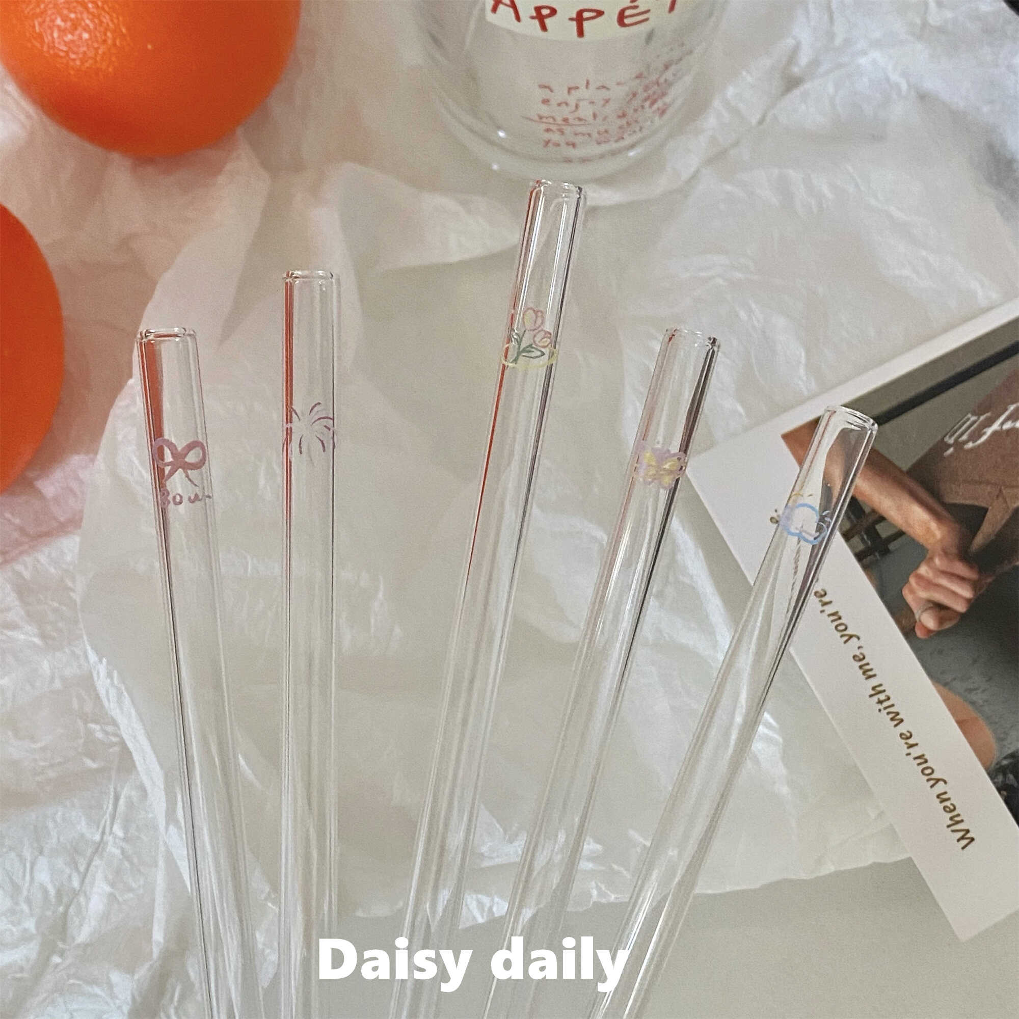 蝴蝶结玻璃吸管ins精致郁金香环保饮管咖啡牛奶成人可爱耐热吸管