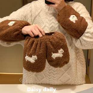 咖啡袖套女款冬季学生成人工作防脏套袖上班办公室可爱羽绒服护袖