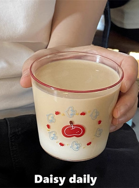 自制夏日蓝色飞鸟苹果高硼硅耐热玻璃杯 ins卡通可爱小狗果汁杯