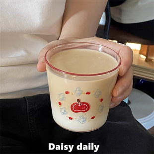 自制夏日蓝色飞鸟苹果高硼硅耐热玻璃杯 ins卡通可爱小狗果汁杯