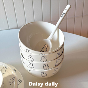 日式 高颜值ins风米菲免免头简约陶瓷斗拉面碗家用菜盘碗餐具