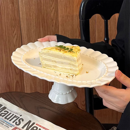 新款法式花边陶瓷高脚蛋糕盘椭圆下午茶甜品点心盘精致展示盘拍照