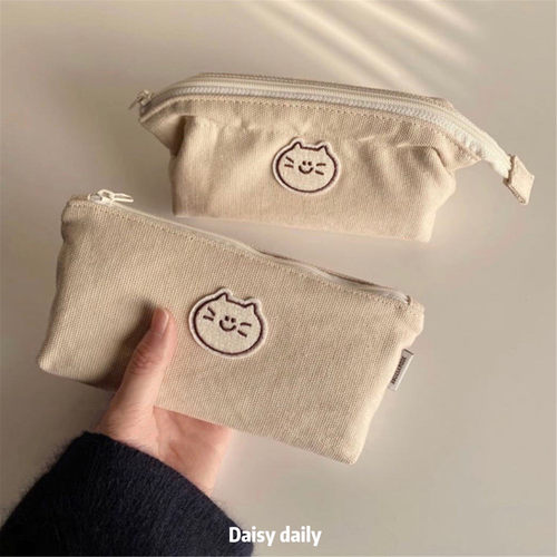 ins风纯色帆布刺绣贴标笔袋