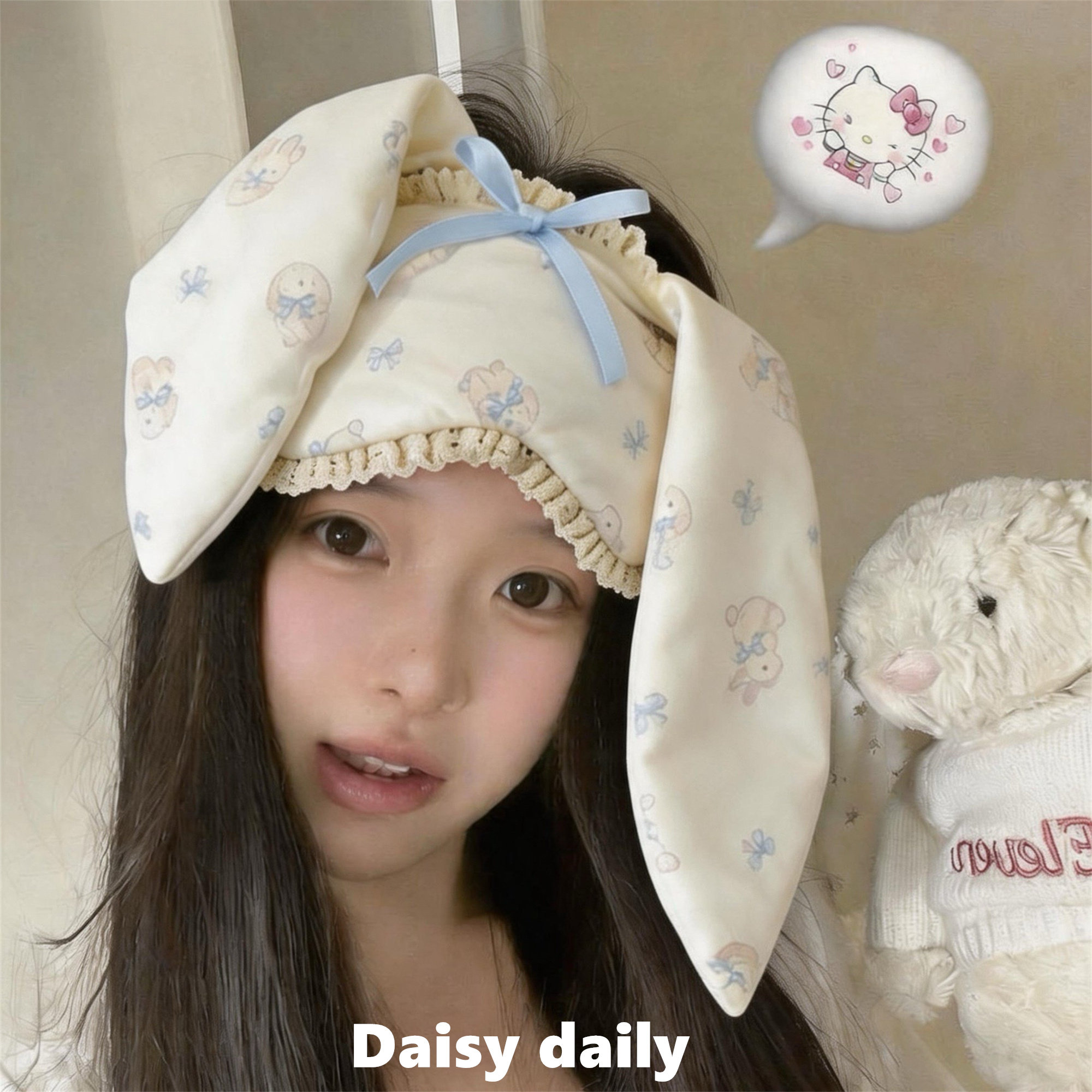 甜美兔子耳朵眼罩女可爱卡通学生元气少女睡觉遮光神器不透光护额