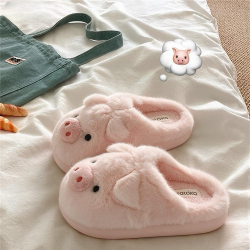 呆萌小粉猪~超漂亮居家室内棉拖冬季新款卡通毛绒绒保暖耐磨拖鞋