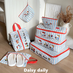 包布袋 子衣物分装 可爱条纹猫咪旅行收纳袋出差行李箱内衣内裤 鞋