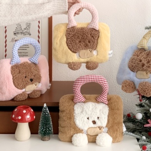 可爱手提热水袋充电款 痛经女生用暖水袋电暖宝 毛绒暖手宝防爆冬季