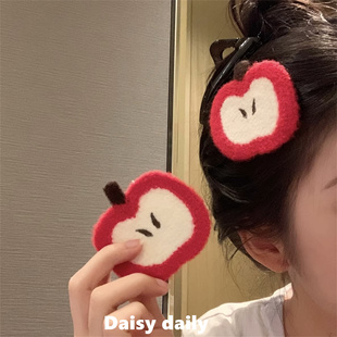 可爱卡通苹果无痕魔术贴甜美少女心侧边碎发刘海贴圣诞节卡通发饰