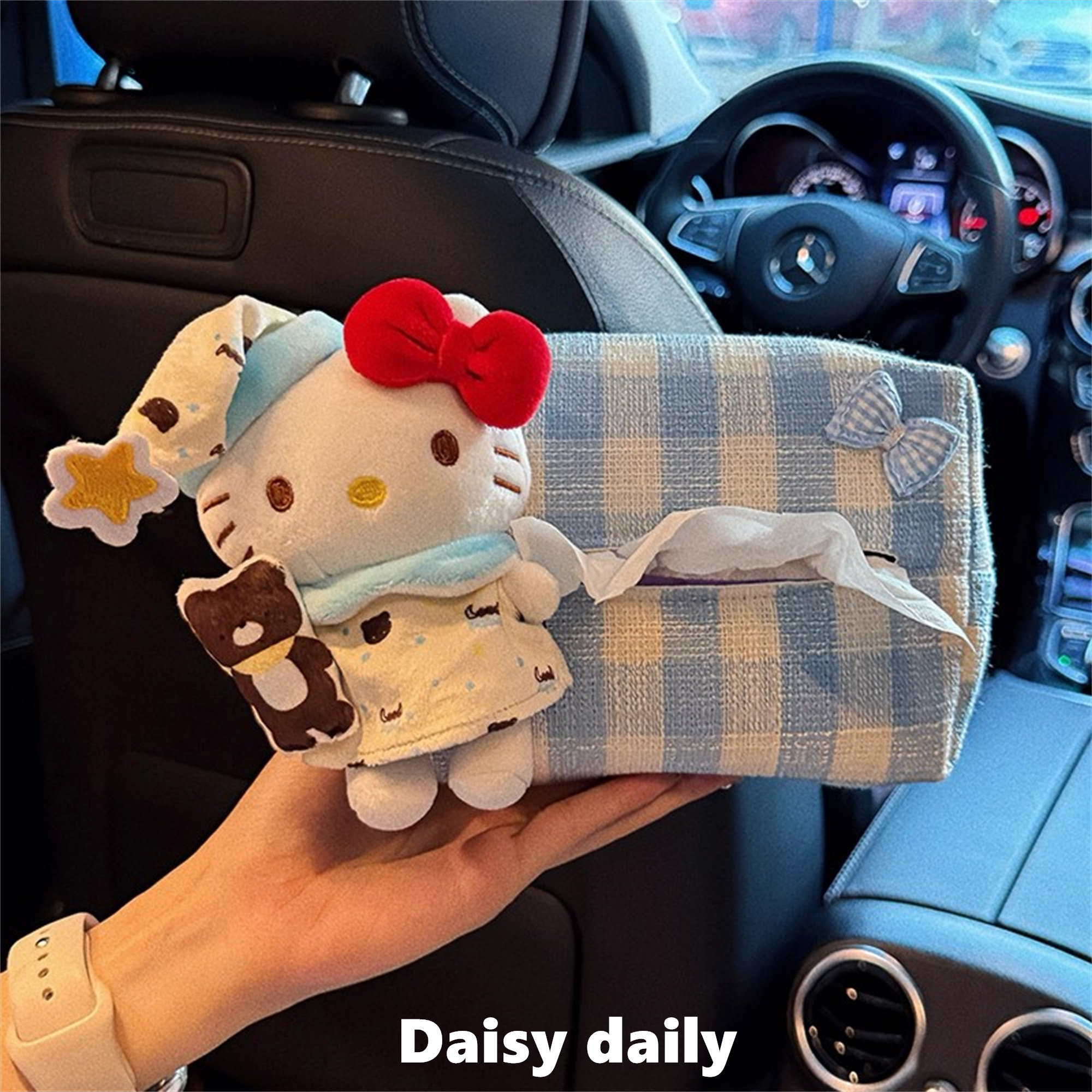 车载纸巾盒可爱睡衣猫咪纸抽盒车内座椅后背挂式车用抽纸盒装饰