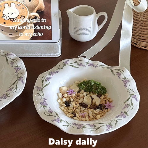 法式波浪花边复古陶瓷盘子家用菜盘子汤盘沙拉甜品点心盘子摆盘