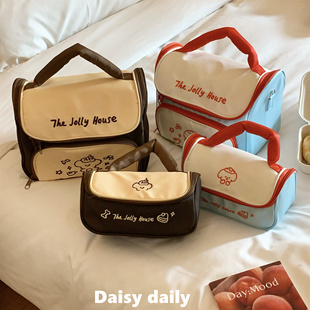 拼色手提包分区收纳多层化妆包大容量便携式小众高级旅行洗漱包