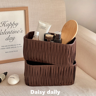 超好收纳 ins仿藤编桌面收纳盒化妆品面膜杂物筐家虐风置物筐