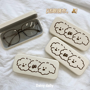 原创设计 三只小狗小众奶油色自制眼镜盒子收纳整理随身便携情侣