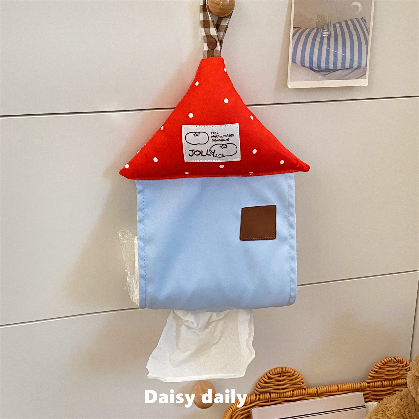 波点房子纸巾纸巾盒可爱高颜值设计卧室宿舍创意悬挂收纳袋壁挂式